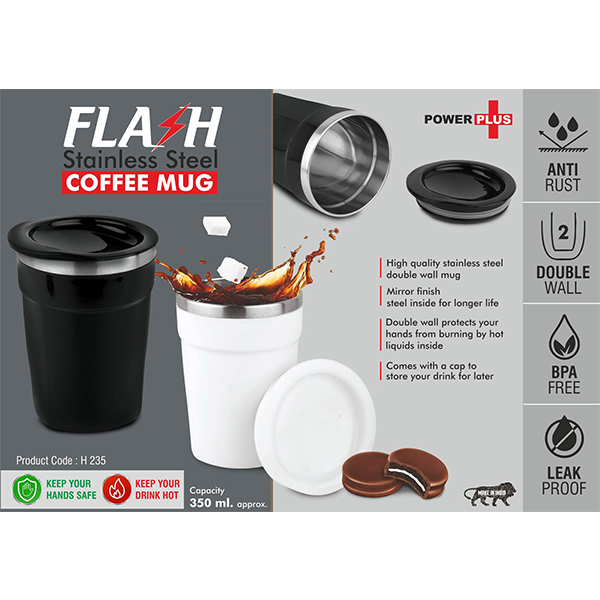 H235 – Flash: Stainless Steel Coffee Mug | 4 Panel Design | Leakproof | Capacity 350Ml Approx