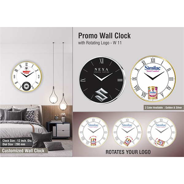 W11 – Promo Wall Clock With Rotating Logo | Branding Included Moq 100Pc