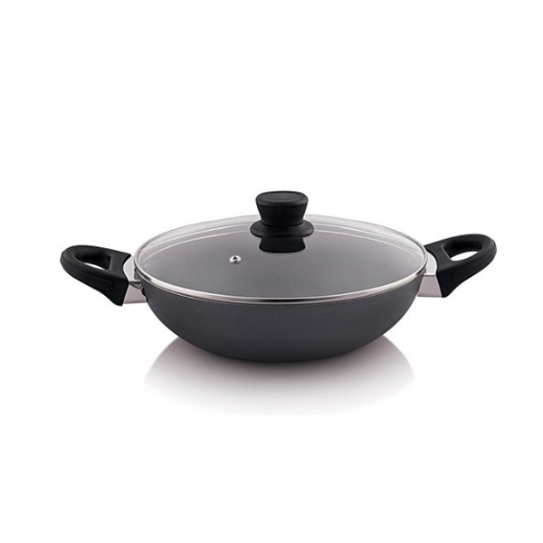 The Chef Story Everyday Series Non Stick Deep Kadai With Glass Lid, Grey