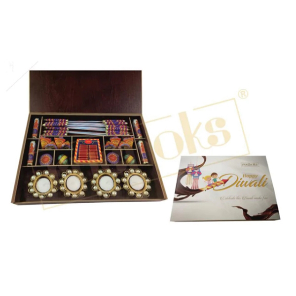 W1 - Premium Diwali Cracker In Wooden Box + 4 Candle