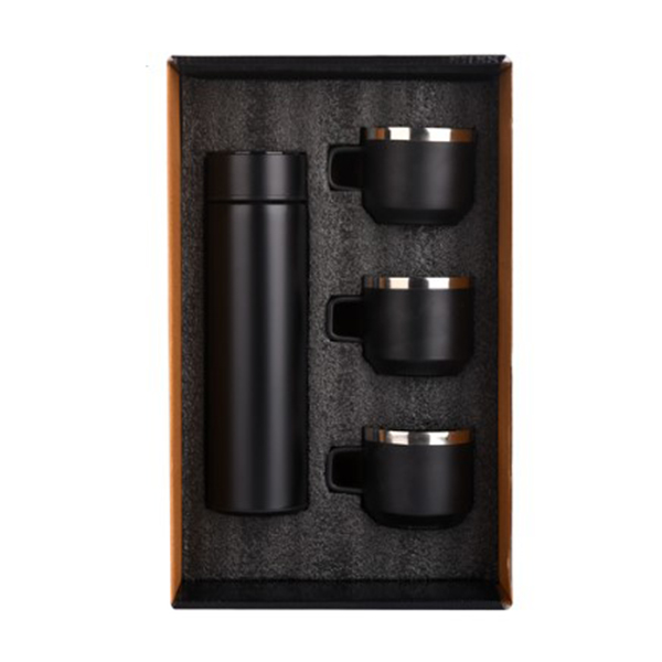 Ek37303 Matte Black Temperature Bottle With 3 Steel Cups Gift Set