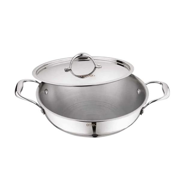 2.7L Allo Cooksafe Triply Stainless Steel Kadhai With Stainless Steel Lid