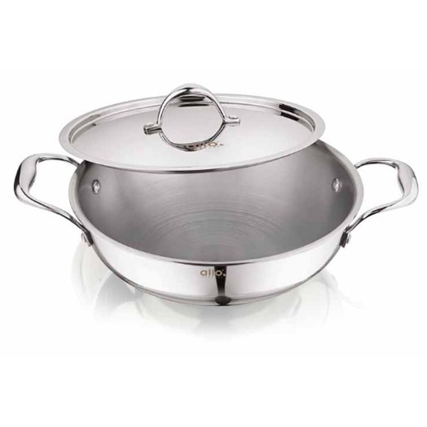 1.2L Allo Cooksafe Triply Stainless Steel Kadhai With Stainless Steel Lid