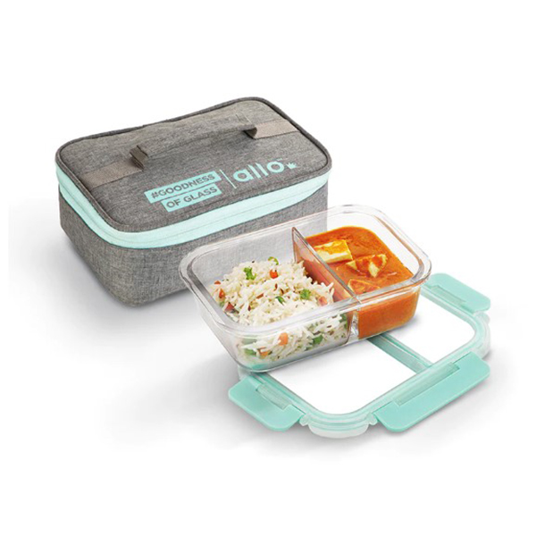580Ml Allo Foodsafe Microwave Oven Safe Glass Lunch Box With Canvas Grey Tiffin Bag