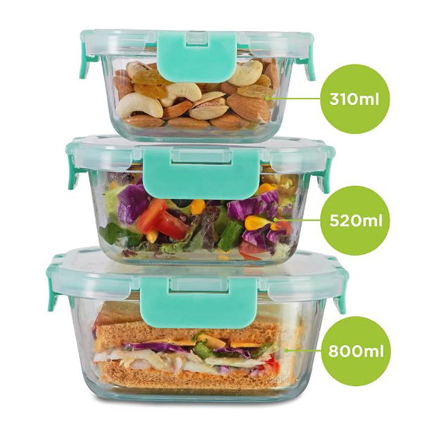 310Ml, 520Ml, 800Ml Allo Foodsafe Microwave Oven Safe Glass Container