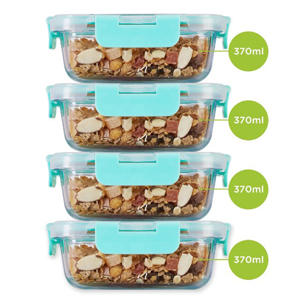 370Ml X 4 Allo Foodsafe Microwave Oven Safe Glass Container