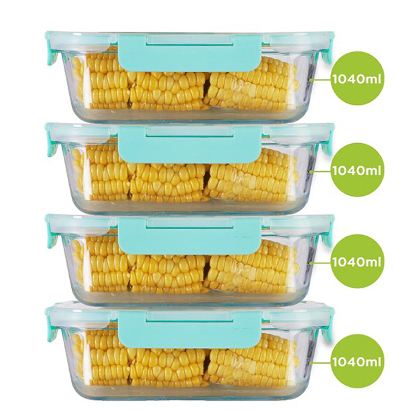 1040Ml X 4 Allo Foodsafe Microwave Oven Safe Glass Container