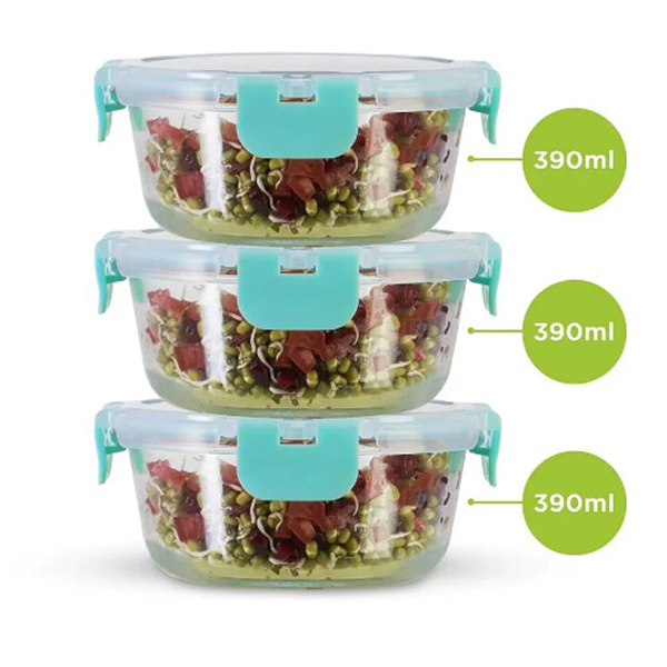 390Ml X 3 Allo Foodsafe Microwave Oven Safe Glass Container