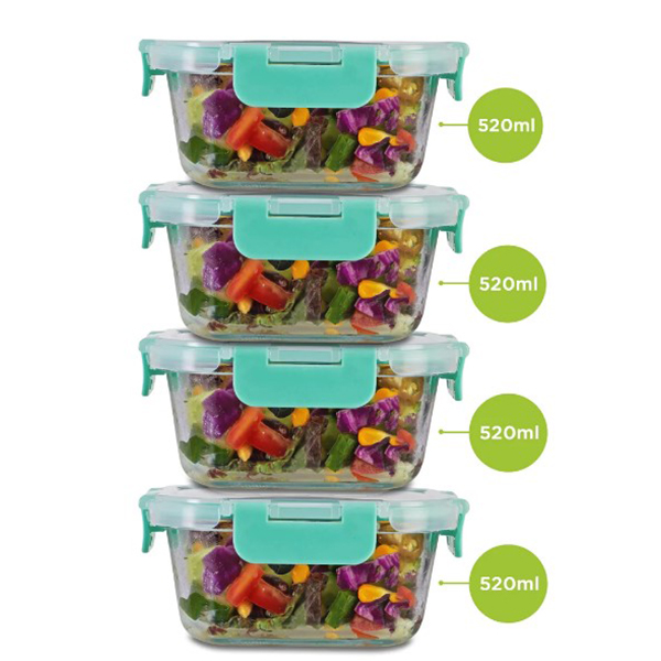 520Ml X 4 Allo Foodsafe Microwave Oven Safe Glass Container