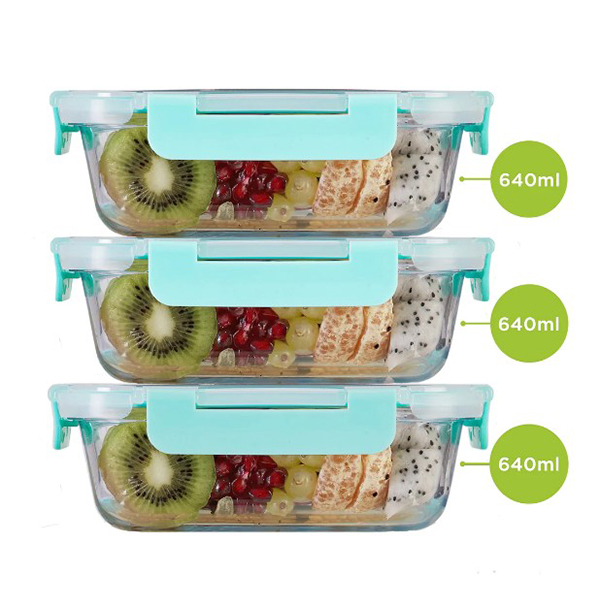 640Ml X 3 Allo Foodsafe Microwave Oven Safe Glass Container