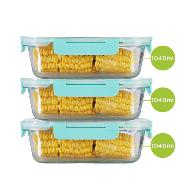 1040Ml X 3 Allo Foodsafe Microwave Oven Safe Glass Container