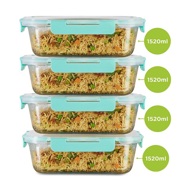 1520Ml X 4 Allo Foodsafe Microwave Oven Safe Glass Container