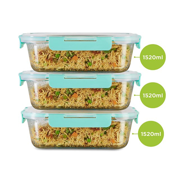 1520Ml X 3 Allo Foodsafe Microwave Oven Safe Glass Container