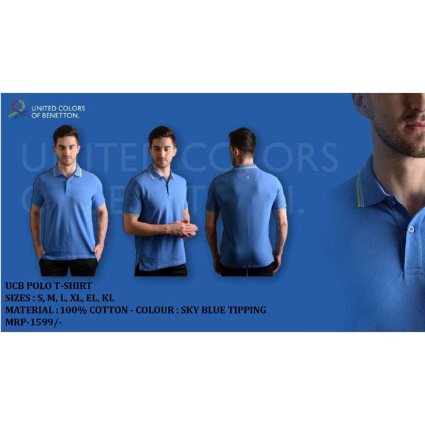 Ucb Polo Cotton Tipping T-Shirt Sky Blue