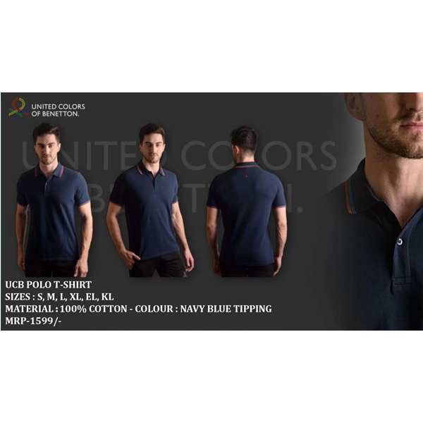 Ucb Polo Cotton Tipping T-Shirt Navy Blue