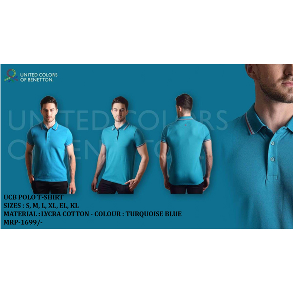 Ucb Polo Lycra Cotton Tipping T-Shirt Turquoise Blue