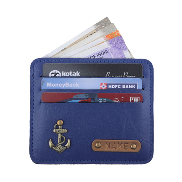 Personalized Leather Card Wallet – Dark Blue