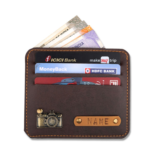 Personalized Leather Card Wallet – Dark Brown
