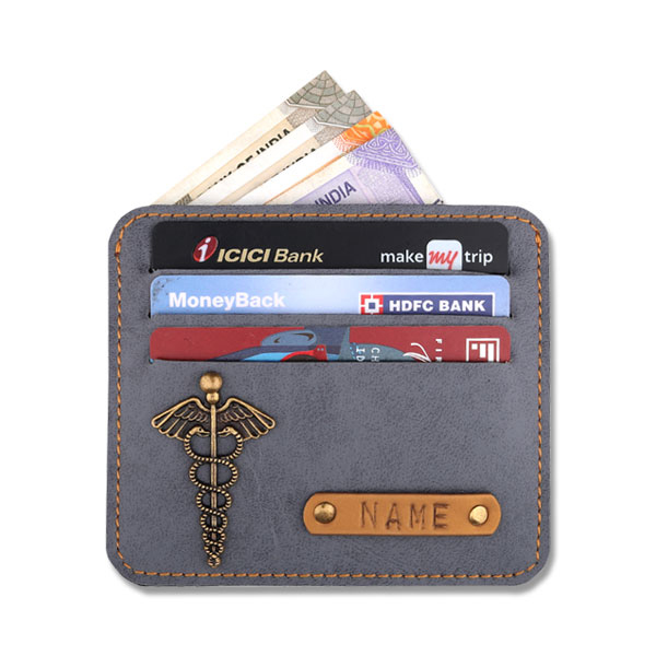Personalized Leather Card Wallet – Grey