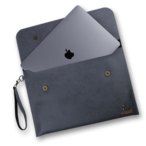 Personalized Leather Laptop/Macbook Sleeve – Grey 13’Inches