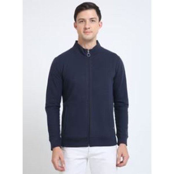 Sustainable Highneck Zipper Jacket - Navy Blue
