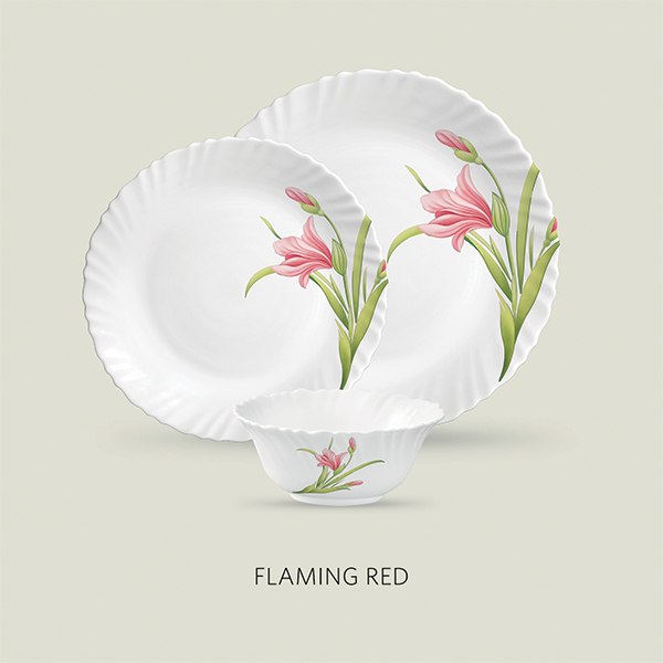La Opala Diva Classique 45 Pcs Dinner Set- Flaming Red