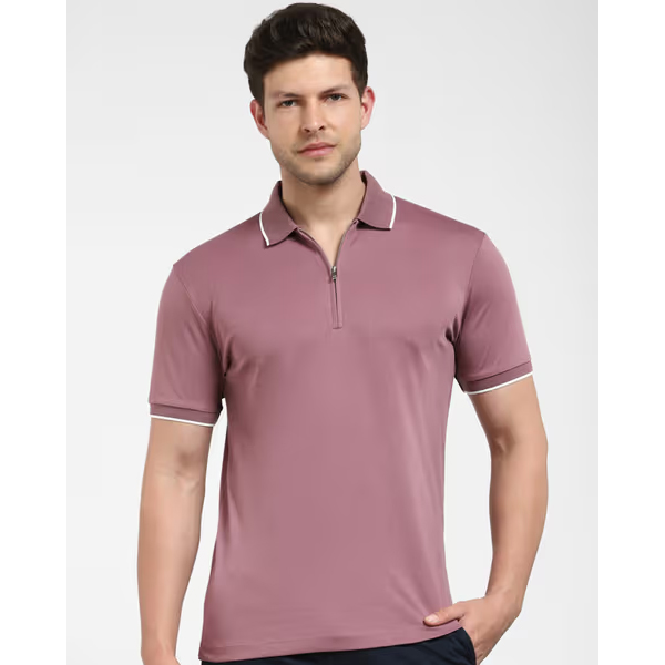 Selected Homme Figo Zip Style T-Shirt- Wistful Pink