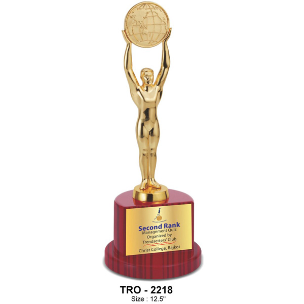Premium Metal Man With Globe Trophy, Signifying A Global Leader Tro-2218 (12.5 Inches)
