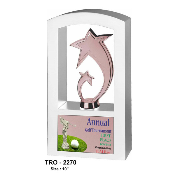 Premium Metal Designer Star Trophy, On A Wooden Base Tro-2223 (12 Inches)