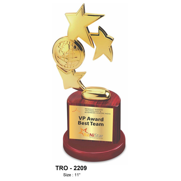 Premium Golden Star Trophy With A Globe, Signifying A Global Leader Tro-2209 (11 Inches)