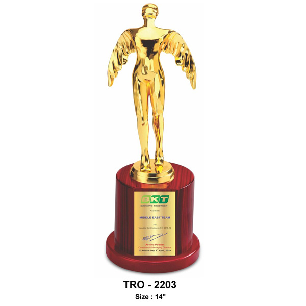 Premium Metal Man Trophy, On A Wooden Base Tro-2203 (14 Inches)