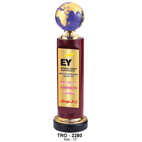 Designer Wooden Trophy With Globe Tro-2280 (12 Inches)