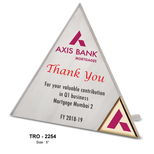 A Small Triangle Desk Memento, Made Of A Solid Single Block Of Aluminium Tro-2254 (5 Inches)