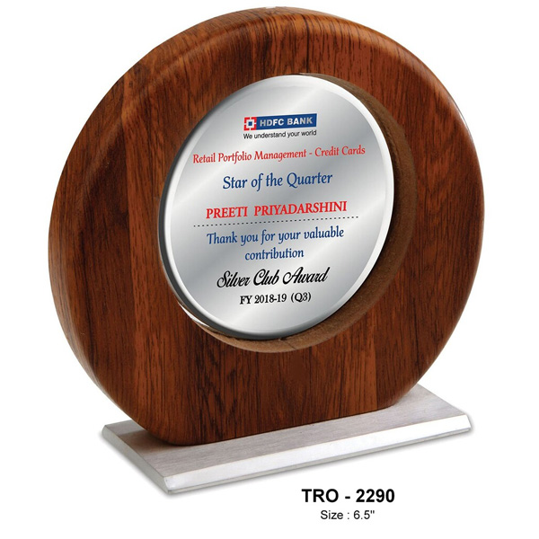 Silver Rotate Round Metal - Wood Memento Tro-2290 (6.5 Inches)