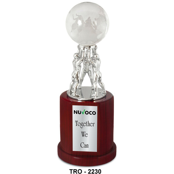 Team Work Globe Silver Trophy, On A Wooden Base Tro-2230 (11.5 Inches)