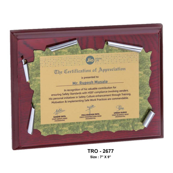 Golden Scroll Plate Plaque Tro-2677 (7*9 Inches)