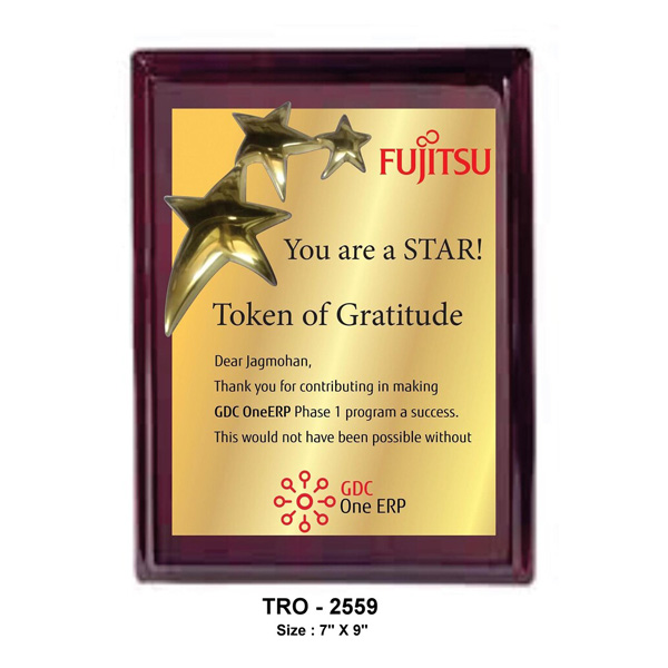 3 Star Wooden Plaque Tro-2559 (7*9 Inches)