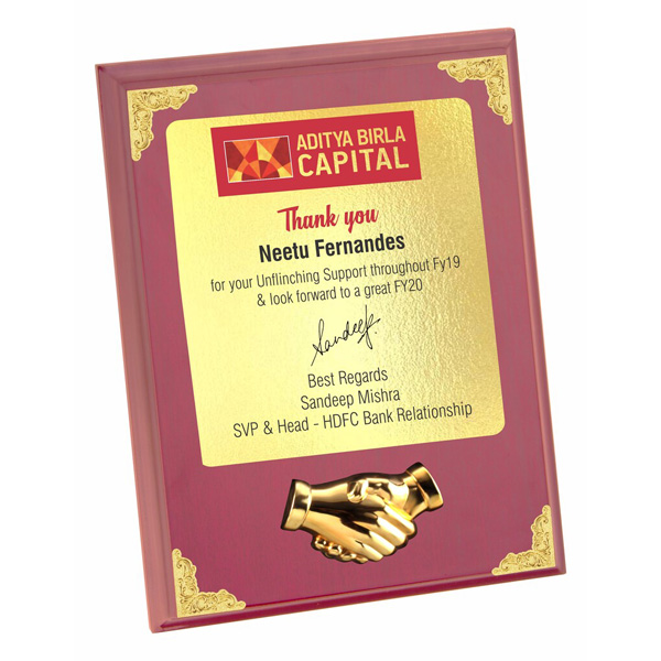 Wooden Plaque With Metal Handshake Tro-2554 (7*9 Inches)