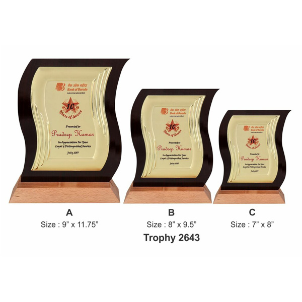 Corporate Wave Shape Golden Plate Plaque Tro-2643 (7*8 Inches)