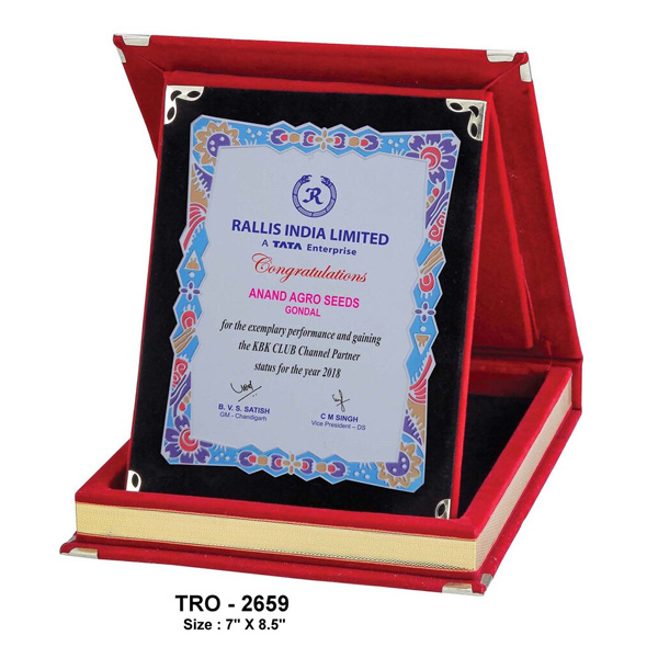 Silver Printed Award With Velvet Box Plaque Tro-2659 (7*8.5 Inches)