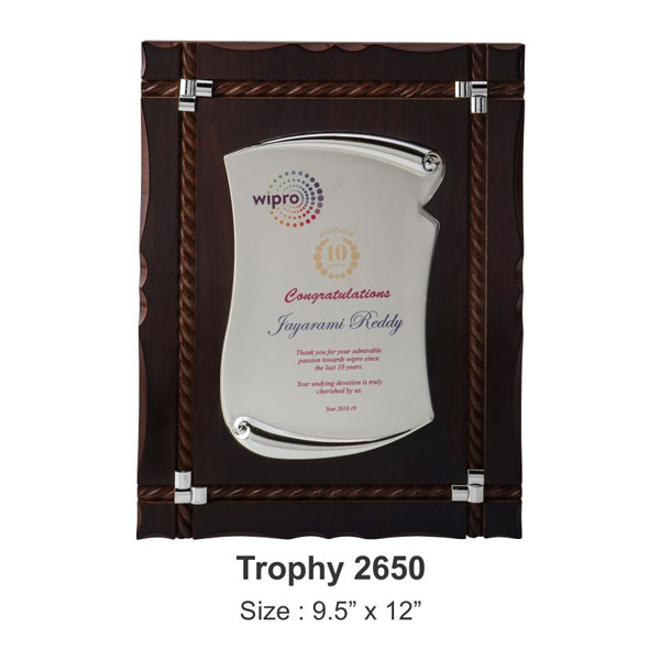 Silver Scroll Plaque With Wooden Decorative Tro-2650 (9.5*12 Inches)