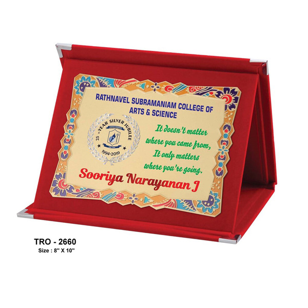Gold Printed Award With Velvet Box Plaque Tro-2660 (8*10 Inches)
