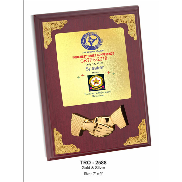 Wooden Plaque With Metal Handshake Tro-2588 (7*9 Inches)