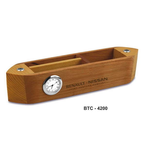Unique Wooden Boat Shape Desk Organizer With Clock Btc-4200