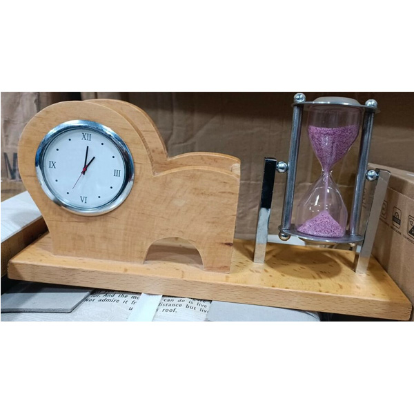 Wooden Desk Organizer With Clock & Sand Timer Btc-4247