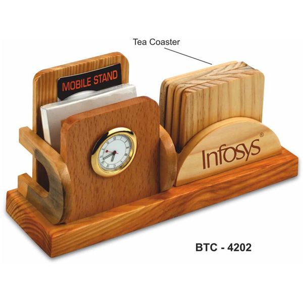 Wooden Desk Organizer With Clock Btc-4202