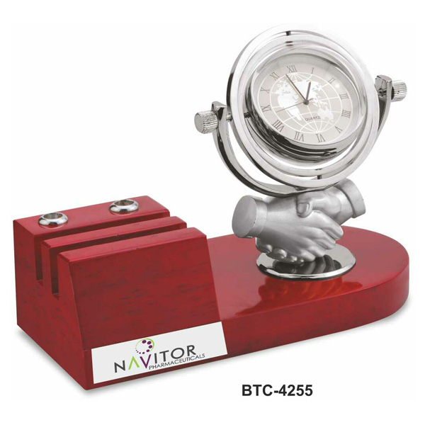 Hand Shake With Rotating Clock Desk Organizer Btc-4255