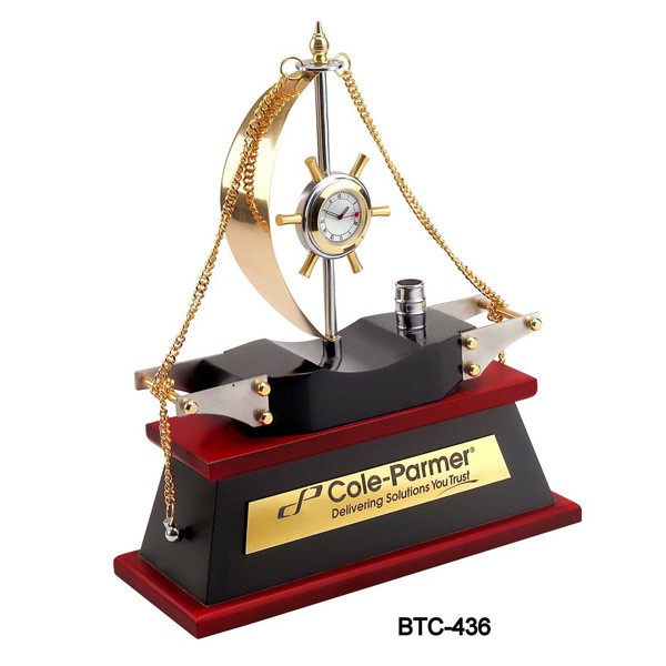 Wooden Base Ship With Clock & Pen Stand Btc-436