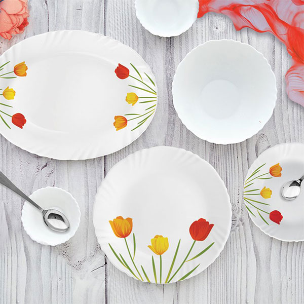 Tulip Garden Imperial Series Dinner Set, 46 Pieces, White, Service For 6