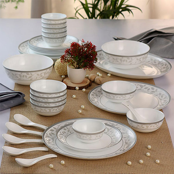 Divine Silver Divine Series Opalware Dinner Set, 27 Pieces, White, Service For 6